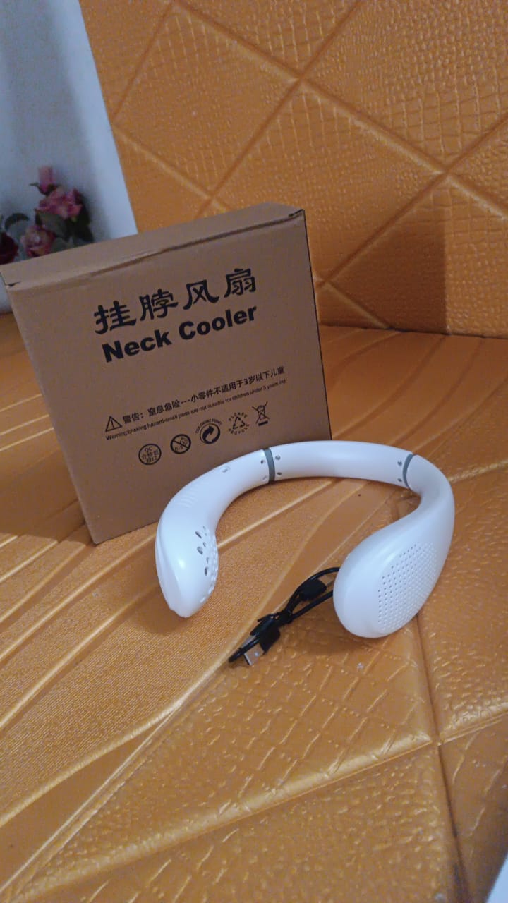 Portable USB Rechargeable Neck Fan – Wearable, 3 Speeds, Headphone Design