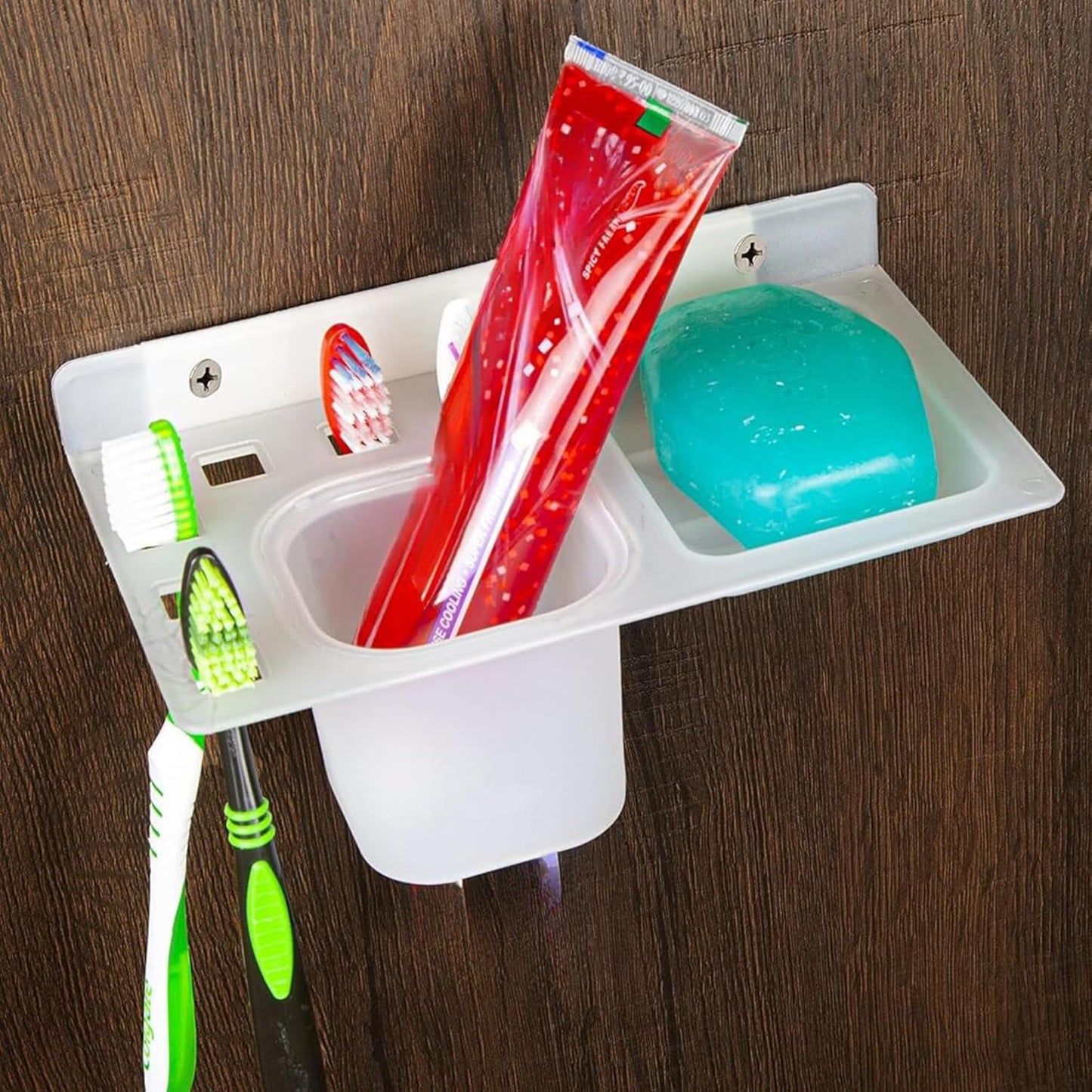3in1 Wall Mounted Multi-Compartment Toothbrush & Soap Holder with Cup (1 Pc)