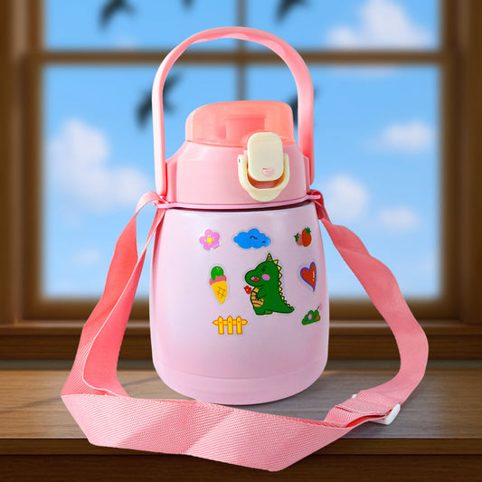 Stainless Steel Vacuum Insulated Water Bottle with Handle & Sticker (700 ML)