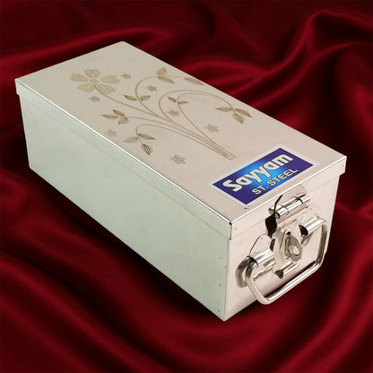 Premium Stainless Steel Velvet Lined Jewellery Storage Box with Lock and Red Interior