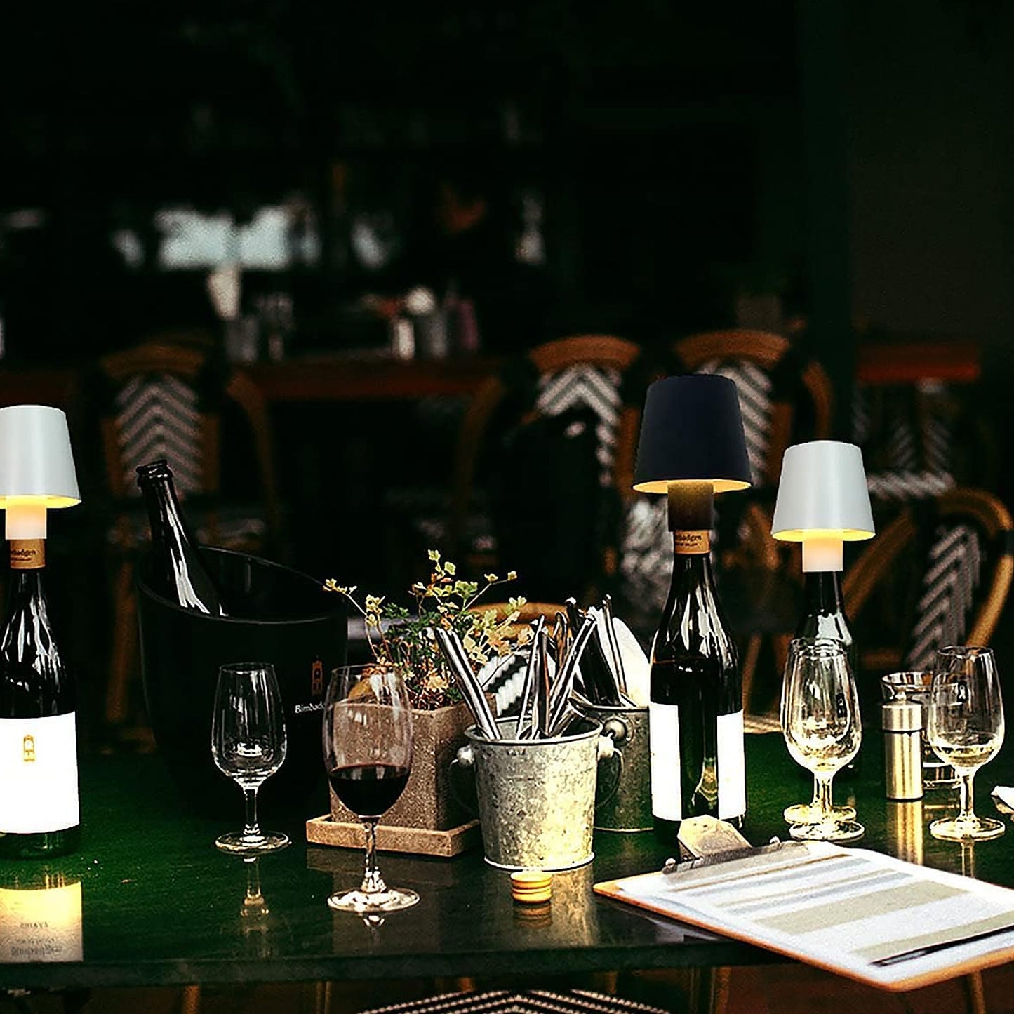 USB Rechargeable LED Bottle Lamp – 3 Color Dimmable Wireless Table Light for Home & Bar (1 Pc)