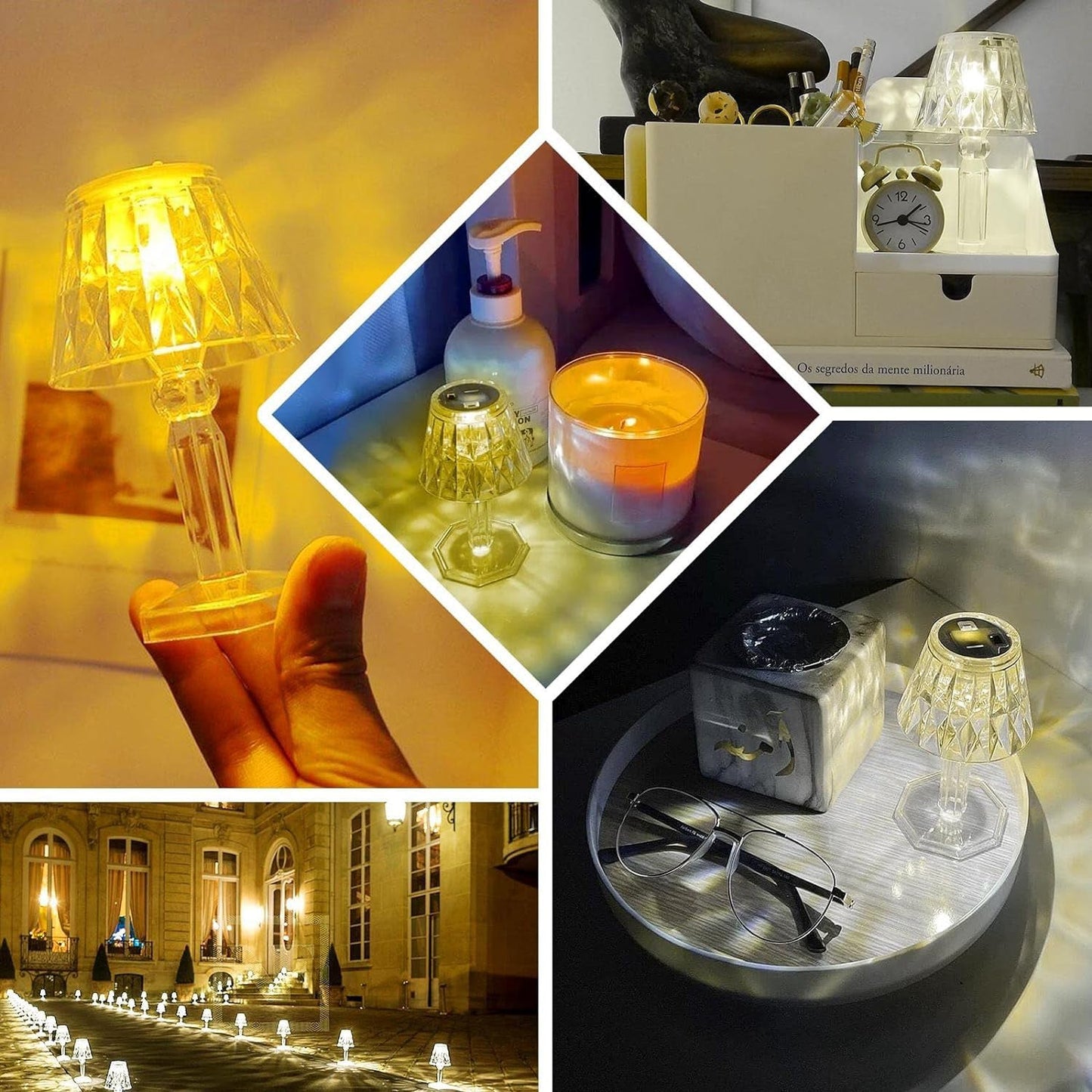 Mini Acrylic LED Desk Lamps Table Lamp Portable Crystal, Diwali (1 Pc / Small)