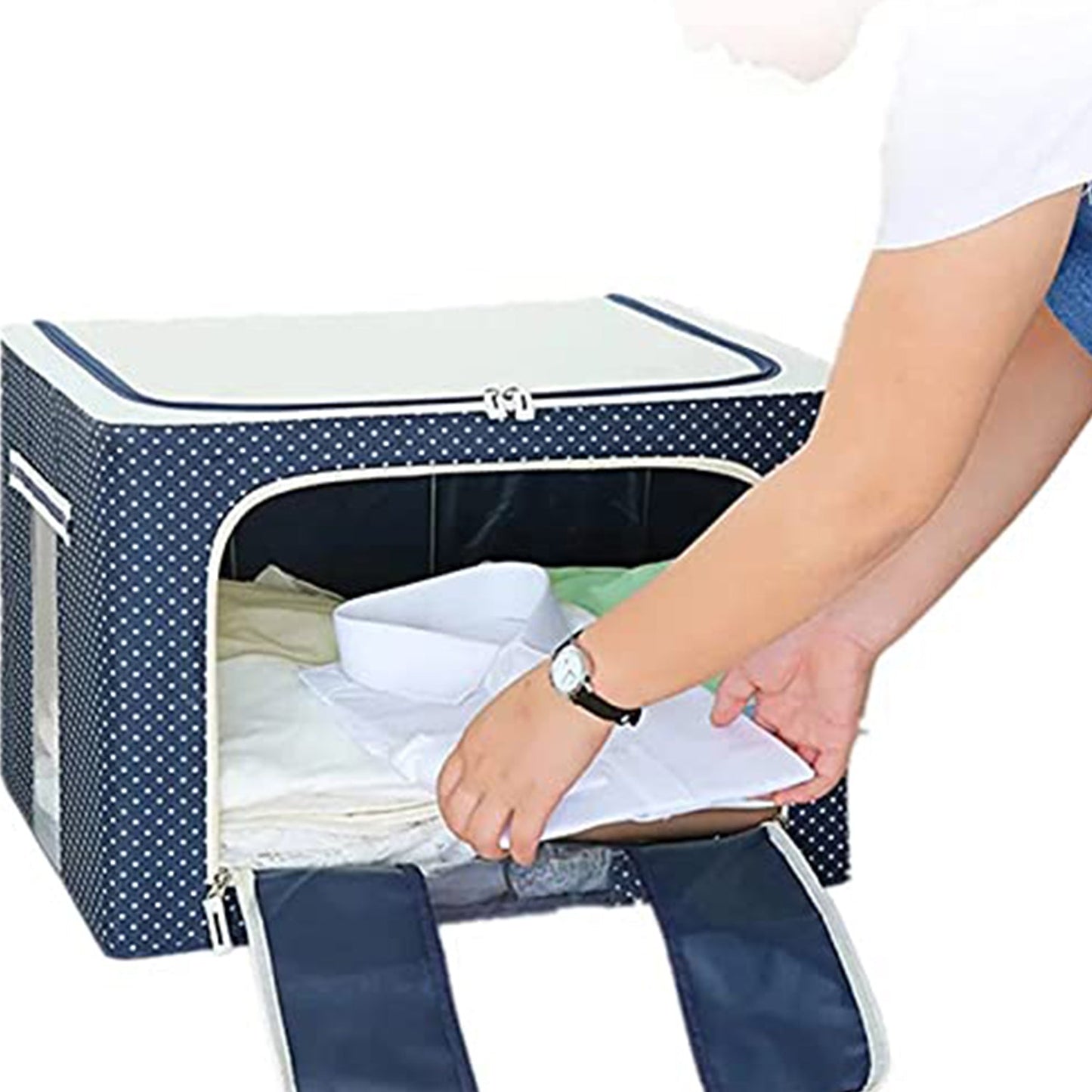 Foldable Steel Frame Clothes Living Storage Organizer Handled Bag 60cm X 43cm X 32cm