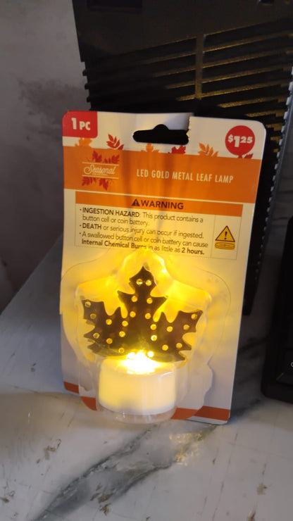Decorative LED Gold Metal Leaf Diya Lamp, Diwali (1 Pc)