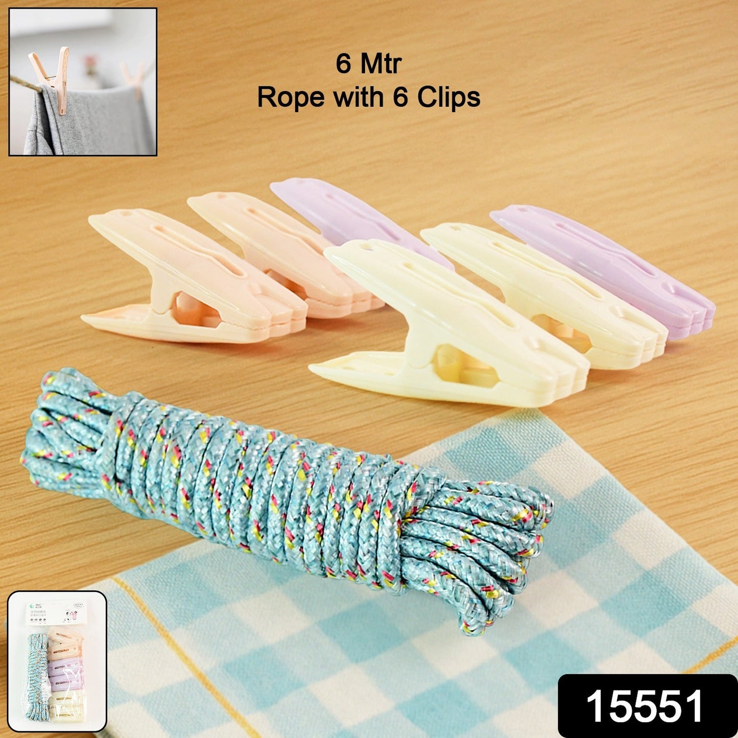 Mini Line 6-Clip Travel Clothesline