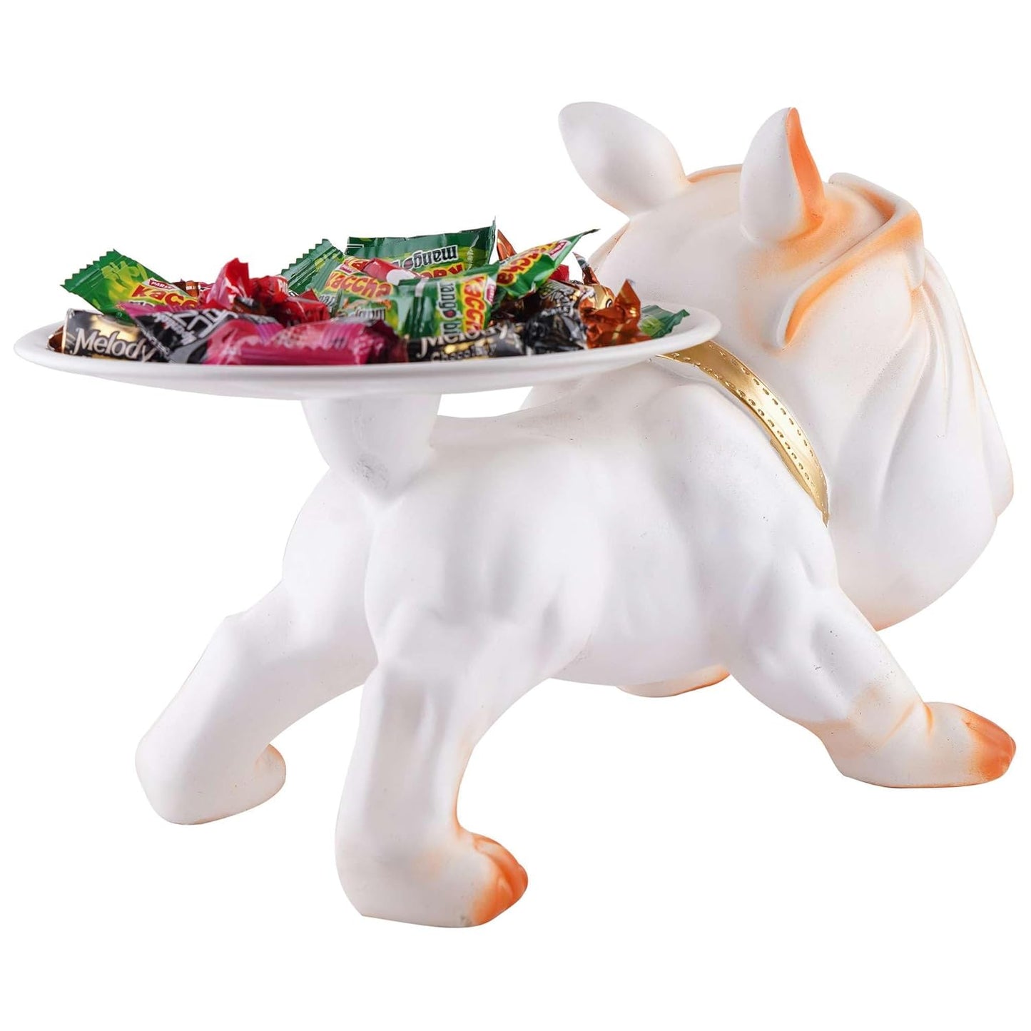 Decorative Bulldog Sculpture| Handcrafted Resin Sculpture | Tray and Bowl Storage | Ideal for Keys, Jewelry, and Trinkets | Stylish Gift Item (Dark Brown)