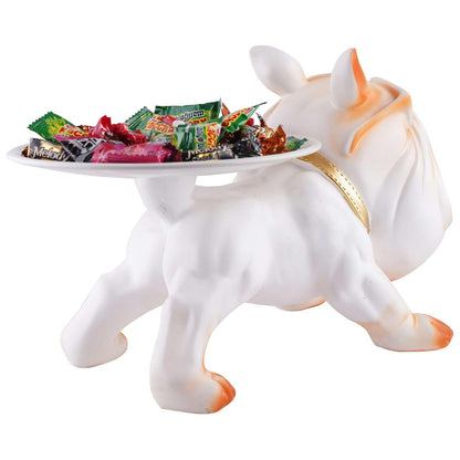 Decorative Bulldog Sculpture| Handcrafted Resin Sculpture | Tray and Bowl Storage | Ideal for Keys, Jewelry, and Trinkets | Stylish Gift Item (Dark Brown)
