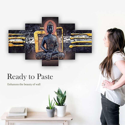 CRAFTOSEA Set of Five MDF Framed 3D Buddha Wall Painting for Home Decoration, Big Size Painting for Living Room, Bedroom (17x30 inches) WE 8