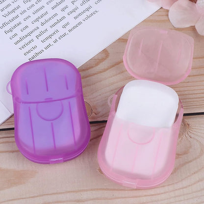 Compact & Portable Paper Soap Sheets – 20 Count Portable Mini Soap Flakes with Storage Box for Camping, Hiking, and Hand Washing