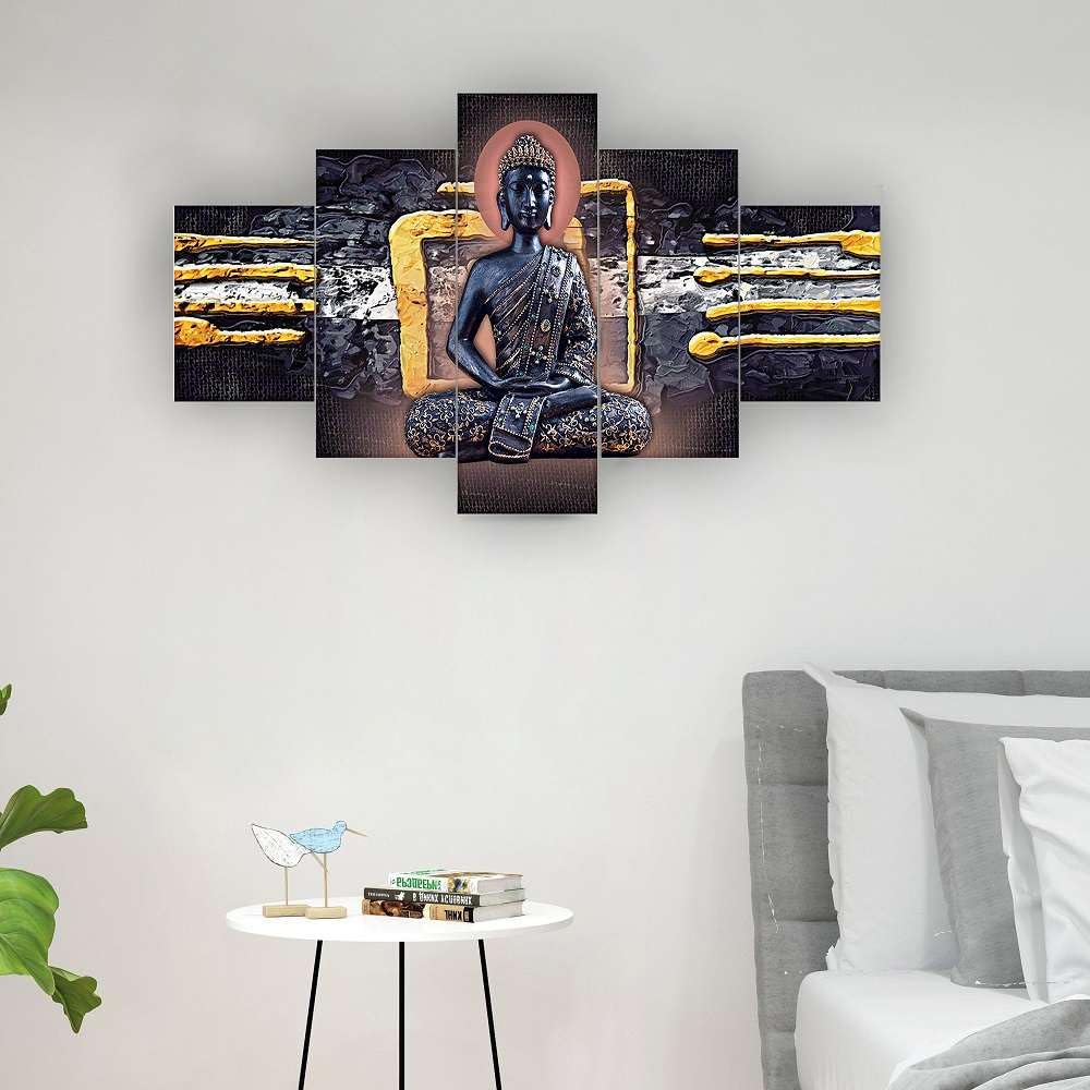 CRAFTOSEA Set of Five MDF Framed 3D Buddha Wall Painting for Home Decoration, Big Size Painting for Living Room, Bedroom (17x30 inches) WE 8