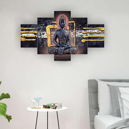 CRAFTOSEA Set of Five MDF Framed 3D Buddha Wall Painting for Home Decoration, Big Size Painting for Living Room, Bedroom (17x30 inches) WE 8