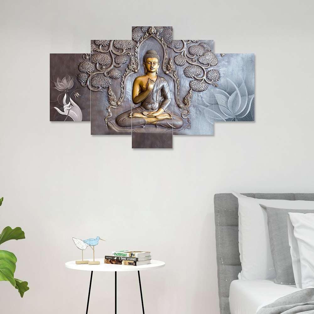 CRAFTOSEA Set of Five MDF Framed 3D Buddha Wall Painting for Home Decoration, Big Size Painting for Living Room, Bedroom (17x30 inches) WE 4