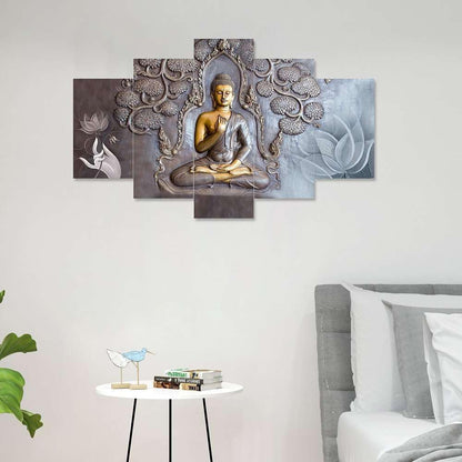 CRAFTOSEA Set of Five MDF Framed 3D Buddha Wall Painting for Home Decoration, Big Size Painting for Living Room, Bedroom (17x30 inches) WE 4