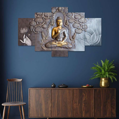 CRAFTOSEA Set of Five MDF Framed 3D Buddha Wall Painting for Home Decoration, Big Size Painting for Living Room, Bedroom (17x30 inches) WE 4