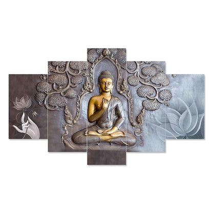 CRAFTOSEA Set of Five MDF Framed 3D Buddha Wall Painting for Home Decoration, Big Size Painting for Living Room, Bedroom (17x30 inches) WE 4