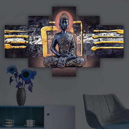 CRAFTOSEA Set of Five MDF Framed 3D Buddha Wall Painting for Home Decoration, Big Size Painting for Living Room, Bedroom (17x30 inches) WE 8
