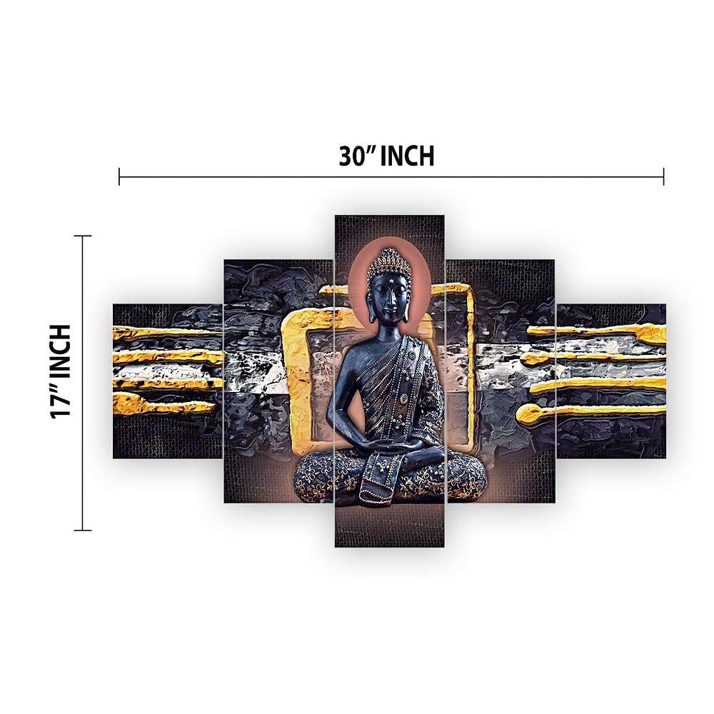 CRAFTOSEA Set of Five MDF Framed 3D Buddha Wall Painting for Home Decoration, Big Size Painting for Living Room, Bedroom (17x30 inches) WE 8