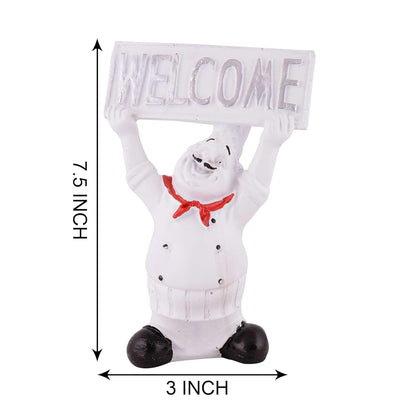 Resin showpiece Cute Chef Figurine Miniature Statue Ornaments Welcome Board Table Décor for Kitchen Decoration Items for Restaurant (Golden)