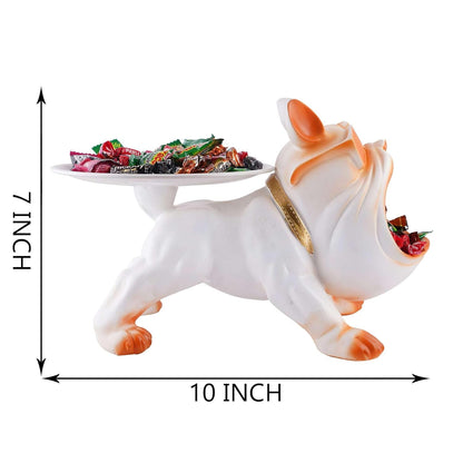 Decorative Bulldog Sculpture| Handcrafted Resin Sculpture | Tray and Bowl Storage | Ideal for Keys, Jewelry, and Trinkets | Stylish Gift Item (Dark Brown)