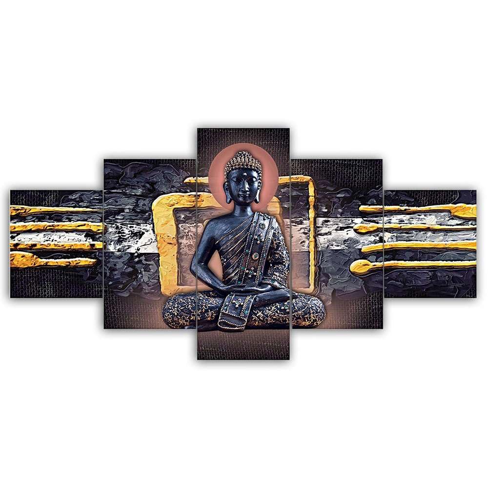 CRAFTOSEA Set of Five MDF Framed 3D Buddha Wall Painting for Home Decoration, Big Size Painting for Living Room, Bedroom (17x30 inches) WE 8