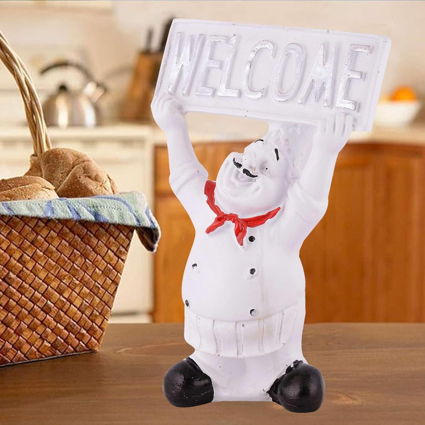 Resin showpiece Cute Chef Figurine Miniature Statue Ornaments Welcome Board Table Décor for Kitchen Decoration Items for Restaurant (Golden)