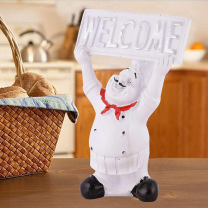 Resin showpiece Cute Chef Figurine Miniature Statue Ornaments Welcome Board Table Décor for Kitchen Decoration Items for Restaurant (Golden)