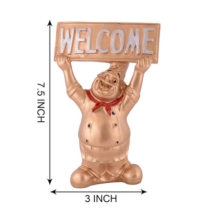 Resin showpiece Cute Chef Figurine Miniature Statue Ornaments Welcome Board Table Décor for Kitchen Decoration Items for Restaurant (Golden)