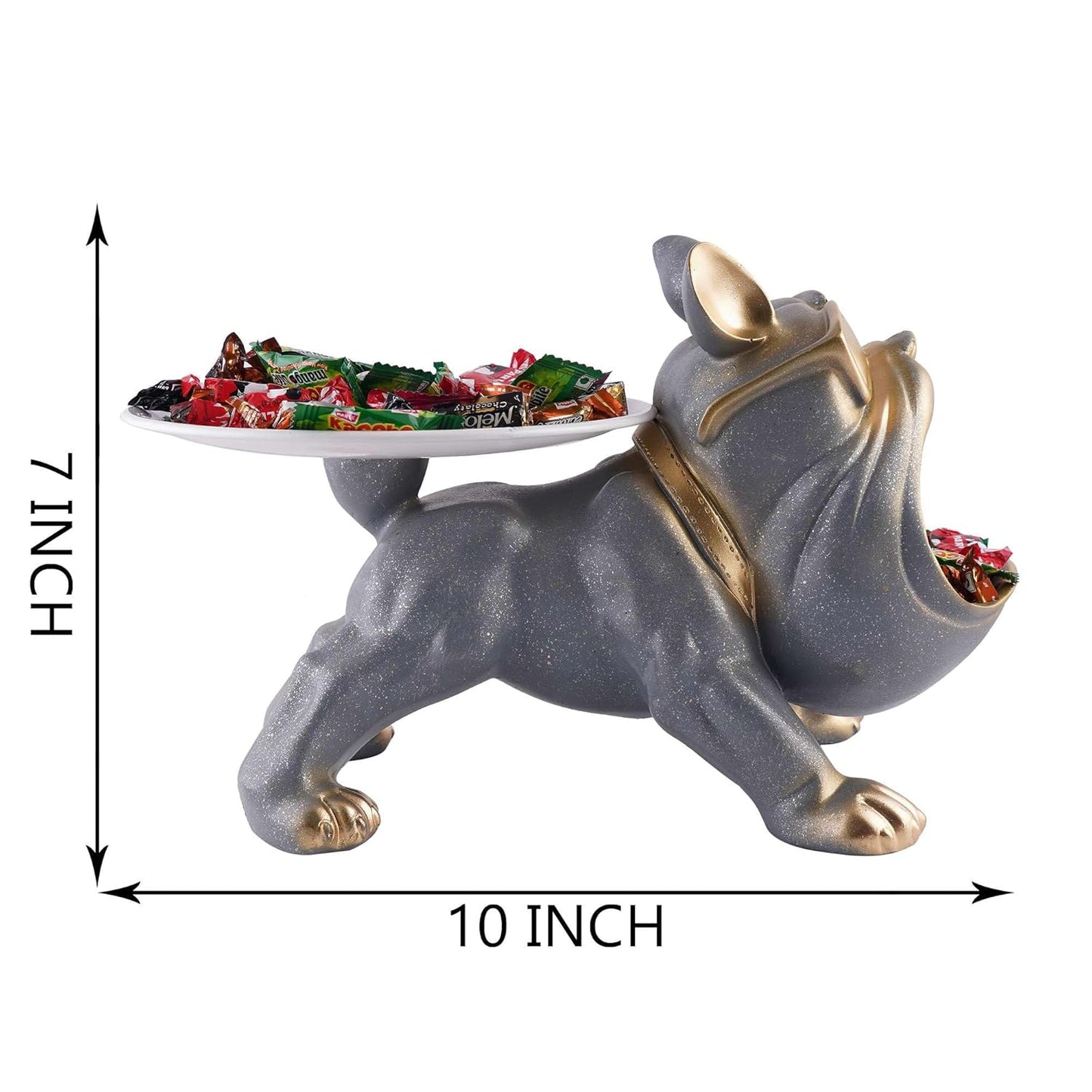 Decorative Bulldog Sculpture| Handcrafted Resin Sculpture | Tray and Bowl Storage | Ideal for Keys, Jewelry, and Trinkets | Stylish Gift Item (Dark Brown)