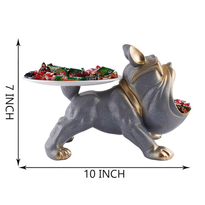 Decorative Bulldog Sculpture| Handcrafted Resin Sculpture | Tray and Bowl Storage | Ideal for Keys, Jewelry, and Trinkets | Stylish Gift Item (Dark Brown)