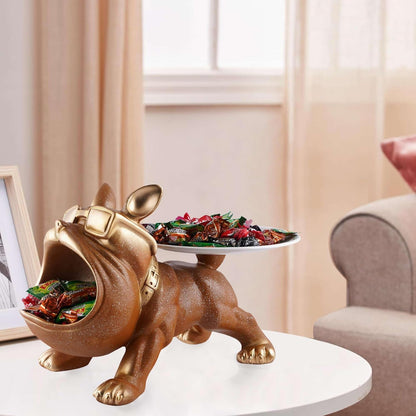 Decorative Bulldog Sculpture| Handcrafted Resin Sculpture | Tray and Bowl Storage | Ideal for Keys, Jewelry, and Trinkets | Stylish Gift Item (Dark Brown)