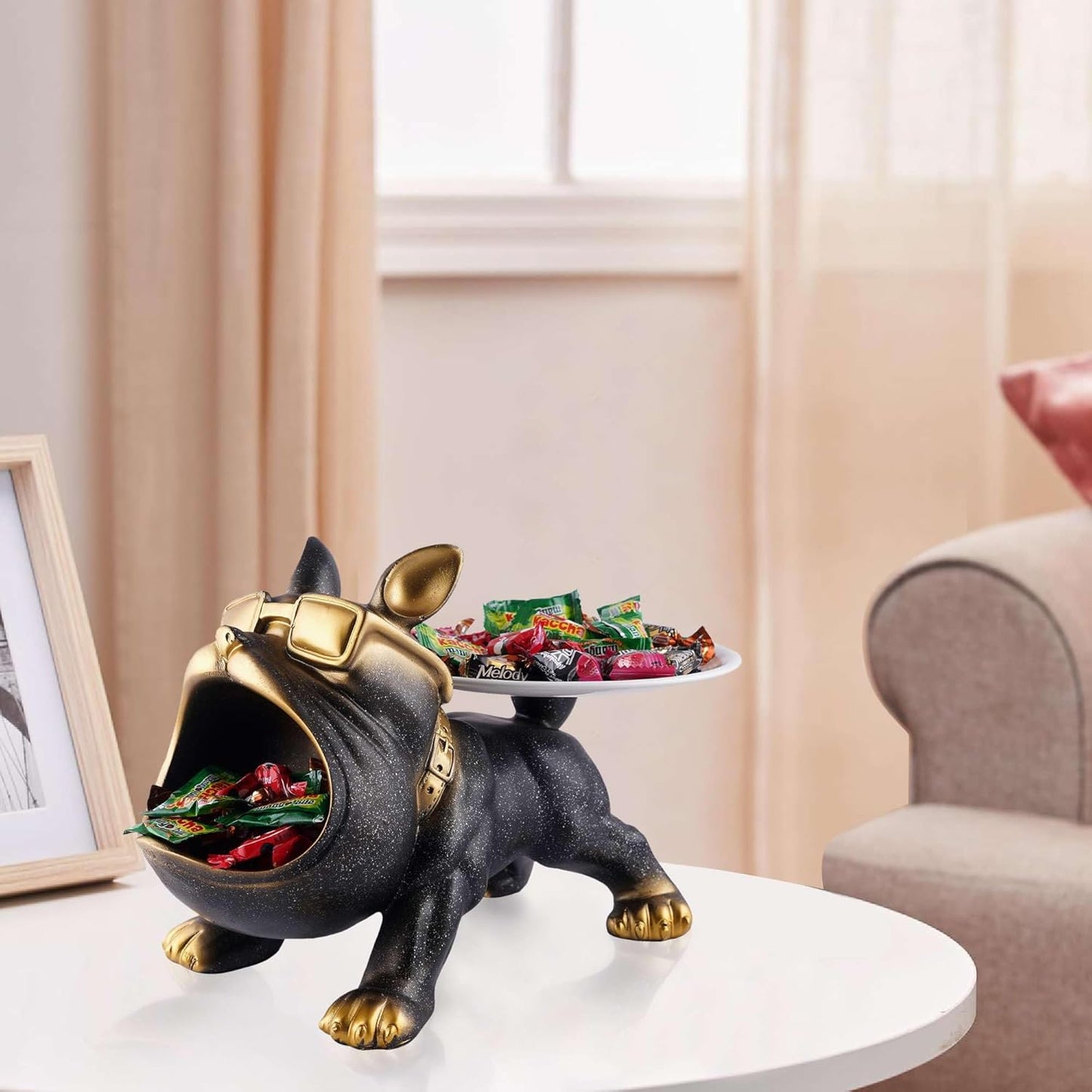 Decorative Bulldog Sculpture| Handcrafted Resin Sculpture | Tray and Bowl Storage | Ideal for Keys, Jewelry, and Trinkets | Stylish Gift Item (Dark Brown)