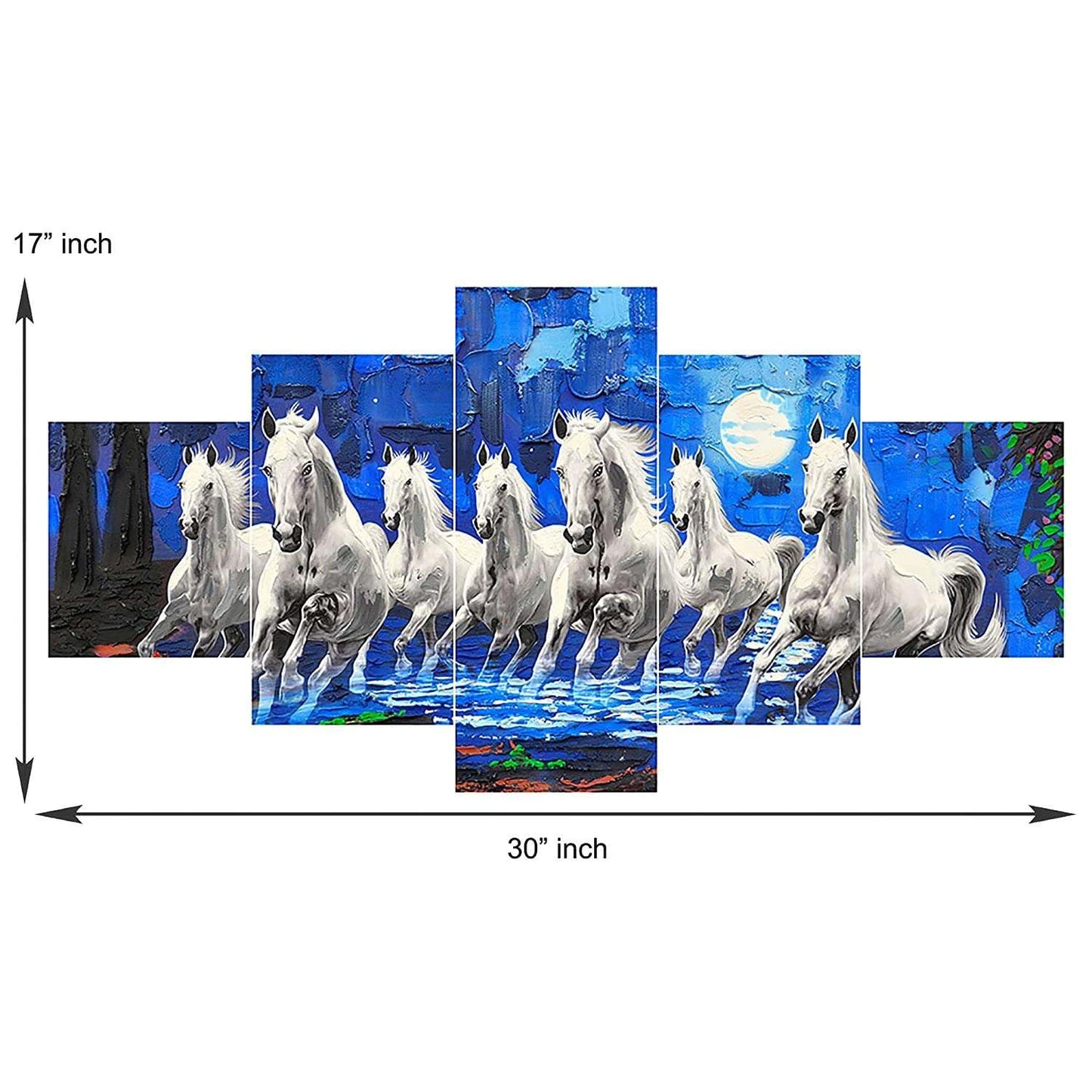 CRAFTOSEA Set of Five MDF Framed 3D Seven Horse Wall Painting for Home Decoration, Big Size Painting for Living Room, Bedroom (17x30 inches) WE 27