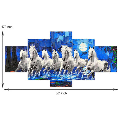 CRAFTOSEA Set of Five MDF Framed 3D Seven Horse Wall Painting for Home Decoration, Big Size Painting for Living Room, Bedroom (17x30 inches) WE 27