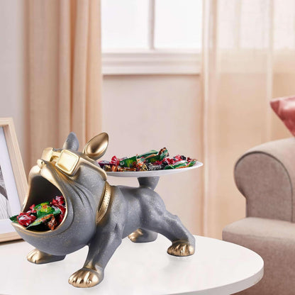 Decorative Bulldog Sculpture| Handcrafted Resin Sculpture | Tray and Bowl Storage | Ideal for Keys, Jewelry, and Trinkets | Stylish Gift Item (Dark Brown)