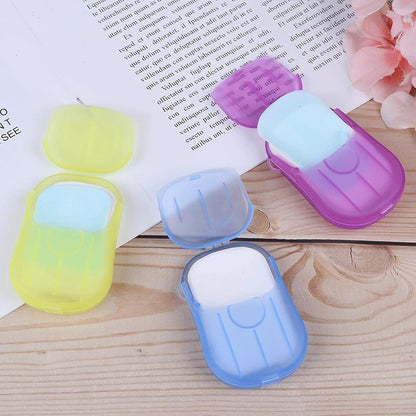 Compact & Portable Paper Soap Sheets – 20 Count Portable Mini Soap Flakes with Storage Box for Camping, Hiking, and Hand Washing