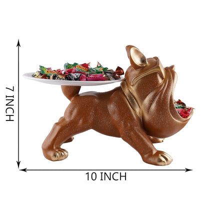 Decorative Bulldog Sculpture| Handcrafted Resin Sculpture | Tray and Bowl Storage | Ideal for Keys, Jewelry, and Trinkets | Stylish Gift Item (Dark Brown)