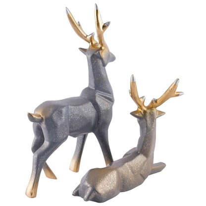 Polyresin Set of 2 Dear showpiece for Home Decoration Items Table Décor Living Room Gift Boxes for Weddings, Parties, Housewarming for Home and Office Use (Grey)