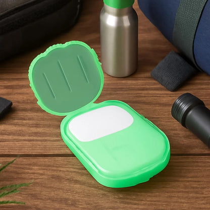 Compact & Portable Paper Soap Sheets – 20 Count Portable Mini Soap Flakes with Storage Box for Camping, Hiking, and Hand Washing