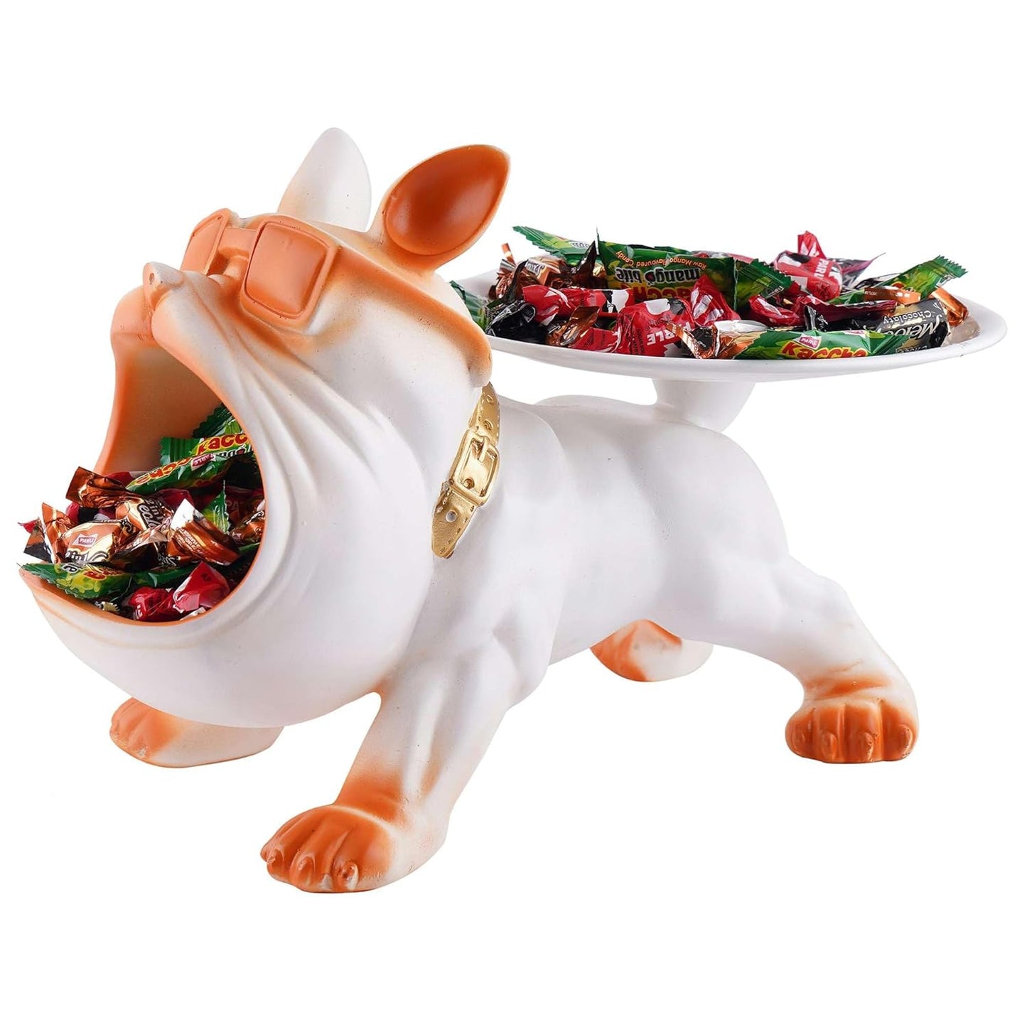 Decorative Bulldog Sculpture| Handcrafted Resin Sculpture | Tray and Bowl Storage | Ideal for Keys, Jewelry, and Trinkets | Stylish Gift Item (Dark Brown)