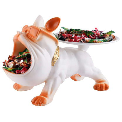 Decorative Bulldog Sculpture| Handcrafted Resin Sculpture | Tray and Bowl Storage | Ideal for Keys, Jewelry, and Trinkets | Stylish Gift Item (Dark Brown)