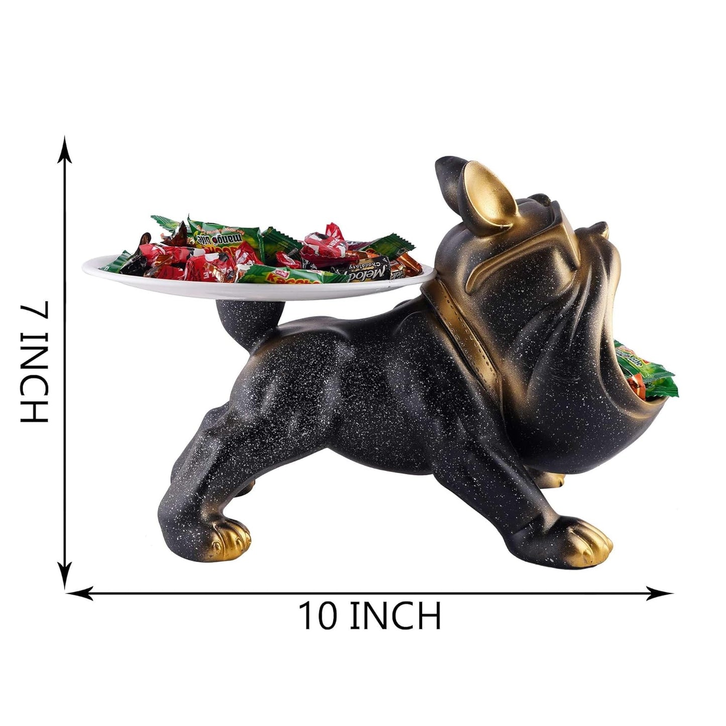 Decorative Bulldog Sculpture| Handcrafted Resin Sculpture | Tray and Bowl Storage | Ideal for Keys, Jewelry, and Trinkets | Stylish Gift Item (Dark Brown)