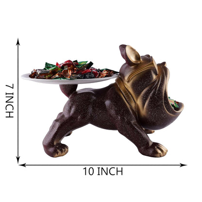 Decorative Bulldog Sculpture| Handcrafted Resin Sculpture | Tray and Bowl Storage | Ideal for Keys, Jewelry, and Trinkets | Stylish Gift Item (Dark Brown)