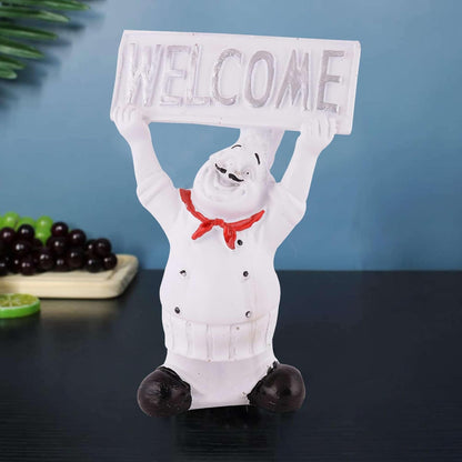 Resin showpiece Cute Chef Figurine Miniature Statue Ornaments Welcome Board Table Décor for Kitchen Decoration Items for Restaurant (Golden)