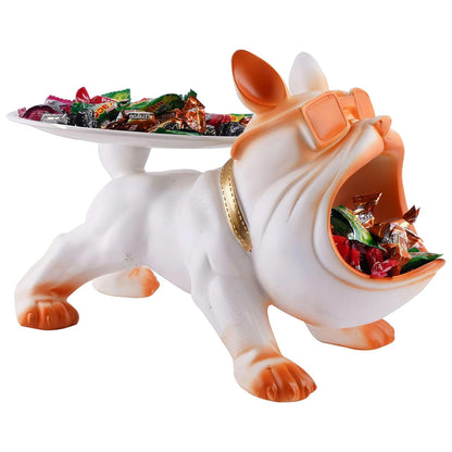 Decorative Bulldog Sculpture| Handcrafted Resin Sculpture | Tray and Bowl Storage | Ideal for Keys, Jewelry, and Trinkets | Stylish Gift Item (Dark Brown)
