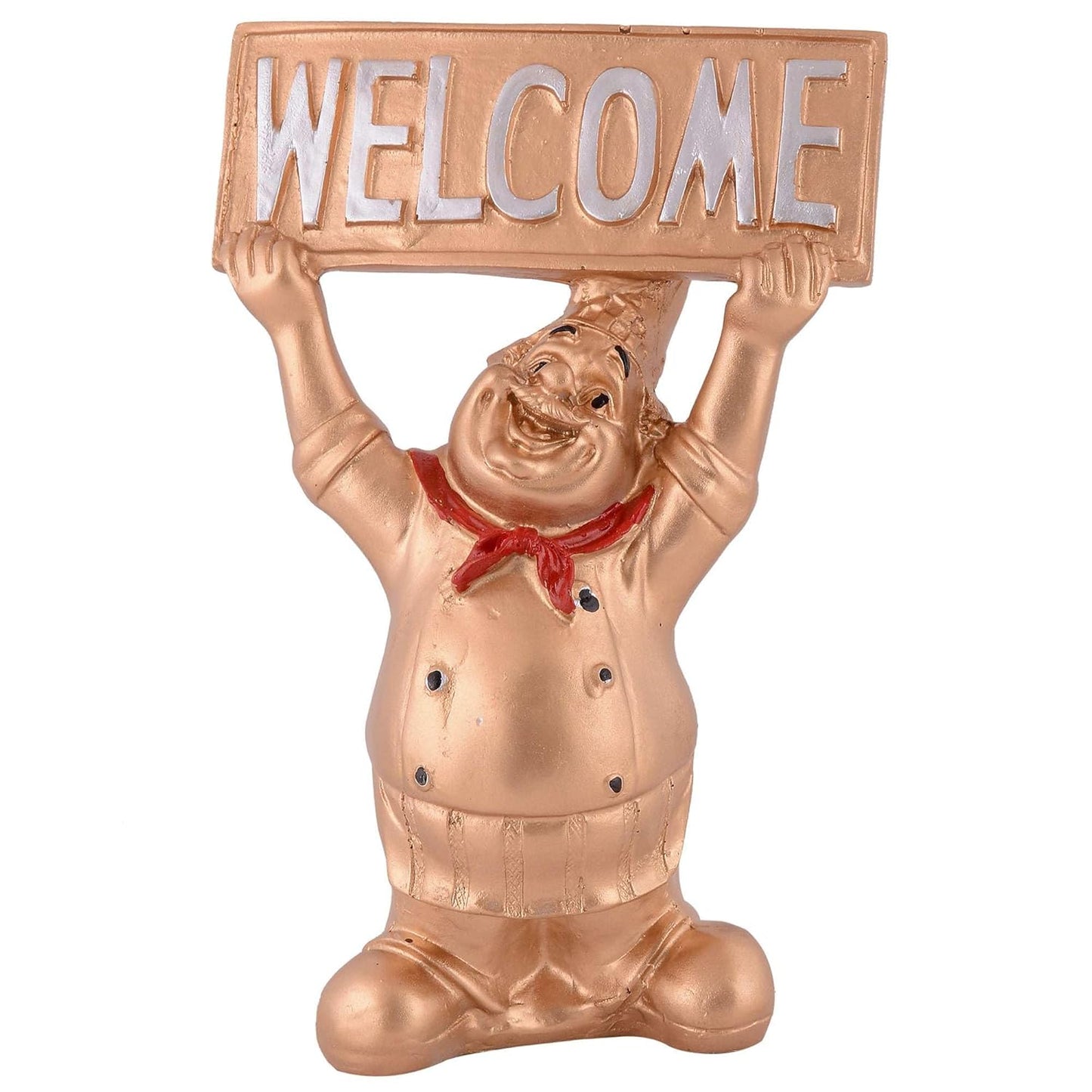 Resin showpiece Cute Chef Figurine Miniature Statue Ornaments Welcome Board Table Décor for Kitchen Decoration Items for Restaurant (Golden)