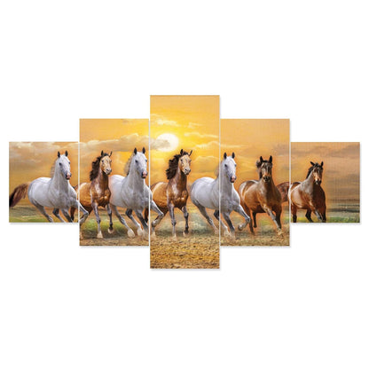 CRAFTOSEA Set of Five MDF Framed 3D Seven Horse Wall Painting for Home Decoration, Big Size Painting for Living Room, Bedroom (17x30 inches) WE 27