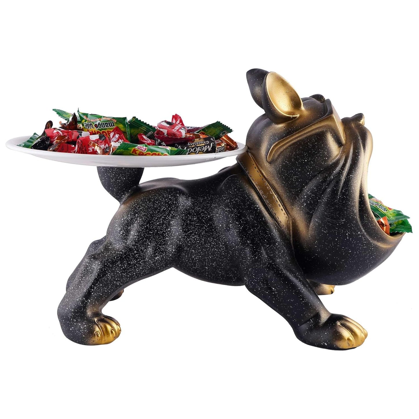 Decorative Bulldog Sculpture| Handcrafted Resin Sculpture | Tray and Bowl Storage | Ideal for Keys, Jewelry, and Trinkets | Stylish Gift Item (Dark Brown)