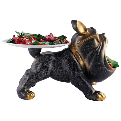Decorative Bulldog Sculpture| Handcrafted Resin Sculpture | Tray and Bowl Storage | Ideal for Keys, Jewelry, and Trinkets | Stylish Gift Item (Dark Brown)
