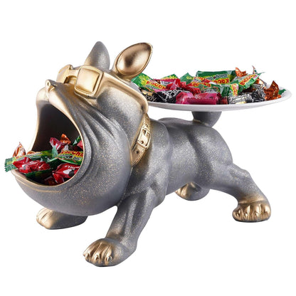 Decorative Bulldog Sculpture| Handcrafted Resin Sculpture | Tray and Bowl Storage | Ideal for Keys, Jewelry, and Trinkets | Stylish Gift Item (Dark Brown)