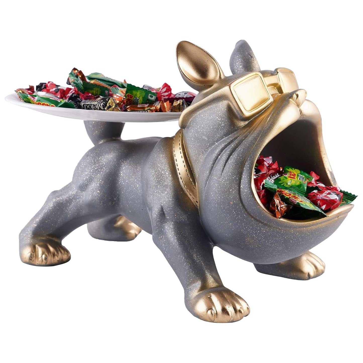 Decorative Bulldog Sculpture| Handcrafted Resin Sculpture | Tray and Bowl Storage | Ideal for Keys, Jewelry, and Trinkets | Stylish Gift Item (Dark Brown)